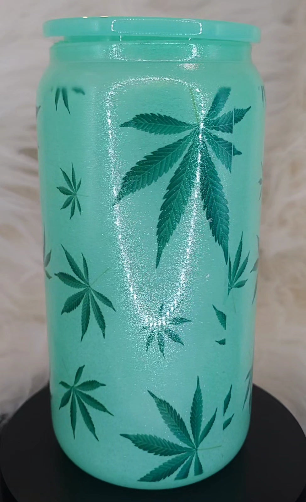 16oz Glass Can Tumbler Cannabis- Marijuana Art