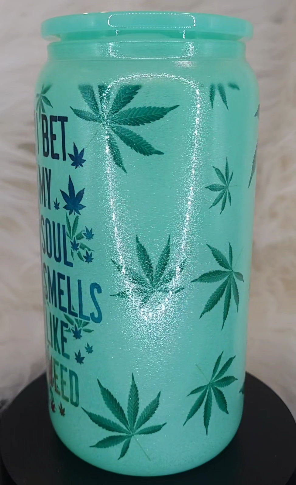 16oz Glass Can Tumbler Cannabis- Marijuana Art