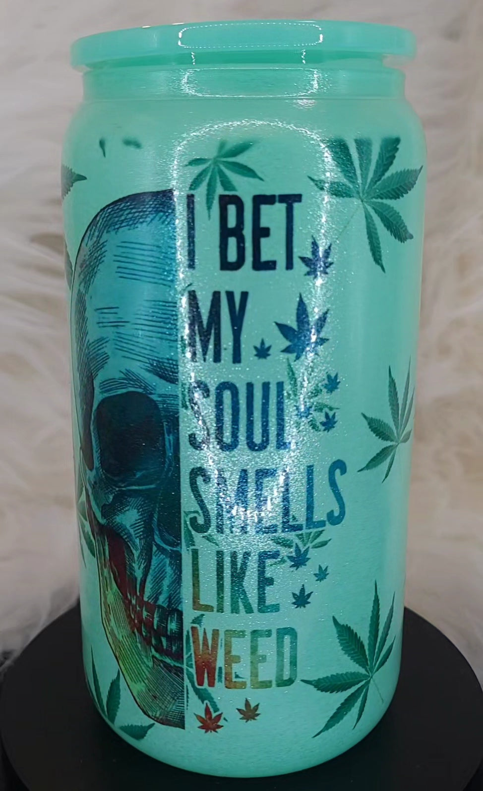 16oz Glass Can Tumbler Cannabis- Marijuana Art